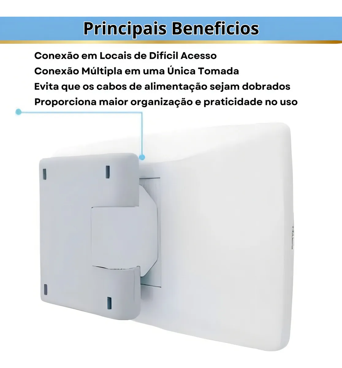 Kit 3 Benjamim Triplo Lateral Articulado 10a Branco Adaptador De Tomada T Dobrável 3 Pinos Plug Universal Bivolt Plugue Multipino Tipo T Conector Flexível Residencial - Imagem 3