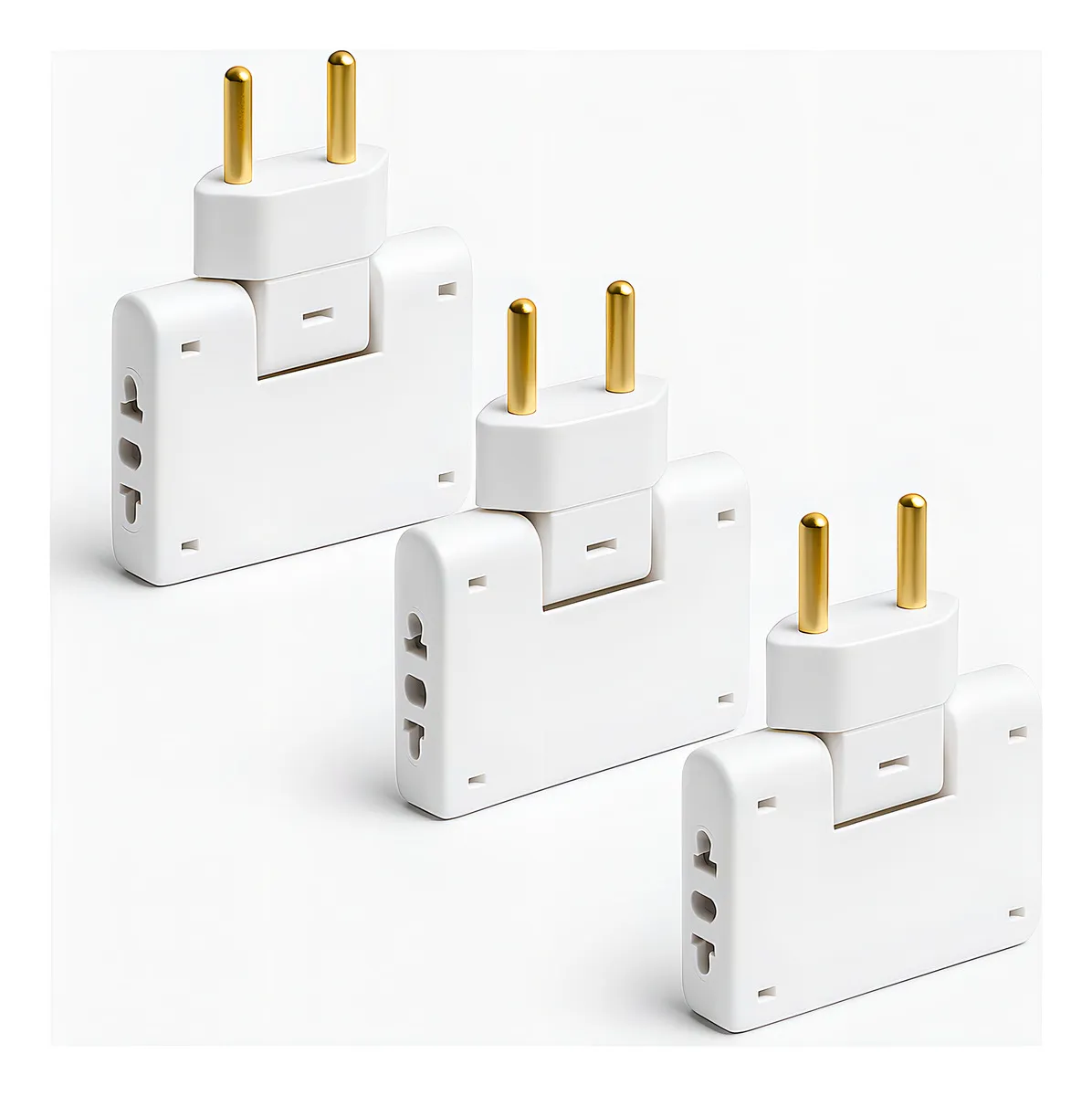 Kit 3 Benjamim Triplo Lateral Articulado 10a Branco Adaptador De Tomada T Dobrável 3 Pinos Plug Universal Bivolt Plugue Multipino Tipo T Conector Flexível Residencial - Imagem 2