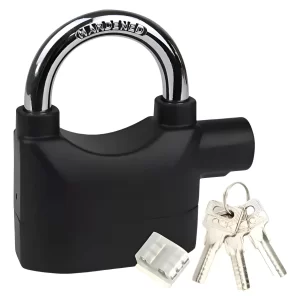 Cadeado Com Alarme Sonoro Sirene Antifurto +3 Chaves A Laser Preto