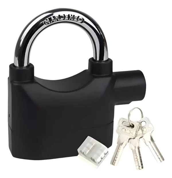 Cadeado Com Alarme Sonoro Sirene Antifurto +3 Chaves A Laser Preto