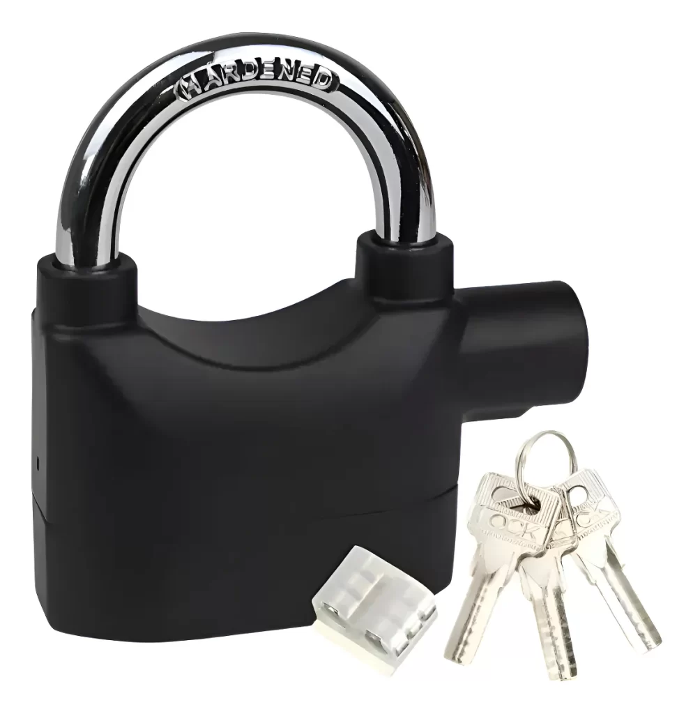 Cadeado Com Alarme Sonoro Sirene Antifurto +3 Chaves A Laser Preto