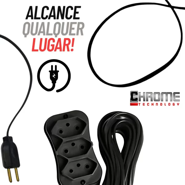 Extensao Eletrica 5 Metros Fio Elétrico 3 Saidas Para Tomada Cabo Bivolt Tripolar Bipolar 5mt