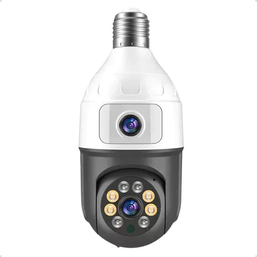 Câmera Segurança Wifi Dupla Lentes Lâmpada Visão Noturna 360