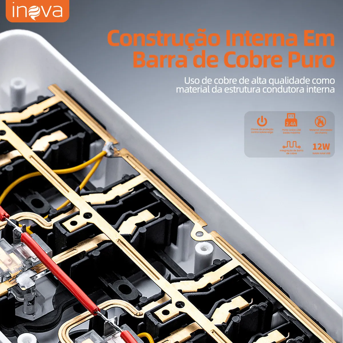 Filtro de Linha Inova Cases com 3 Tomadas e 2 USB C, Protetor de Surto Bivolt - Imagem 7