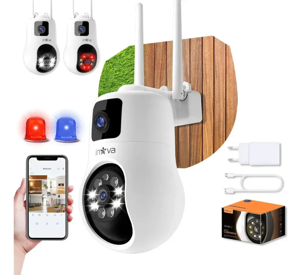 Câmera De Vigilância 2 Lentes Visão Noturna Wi-fi Inova