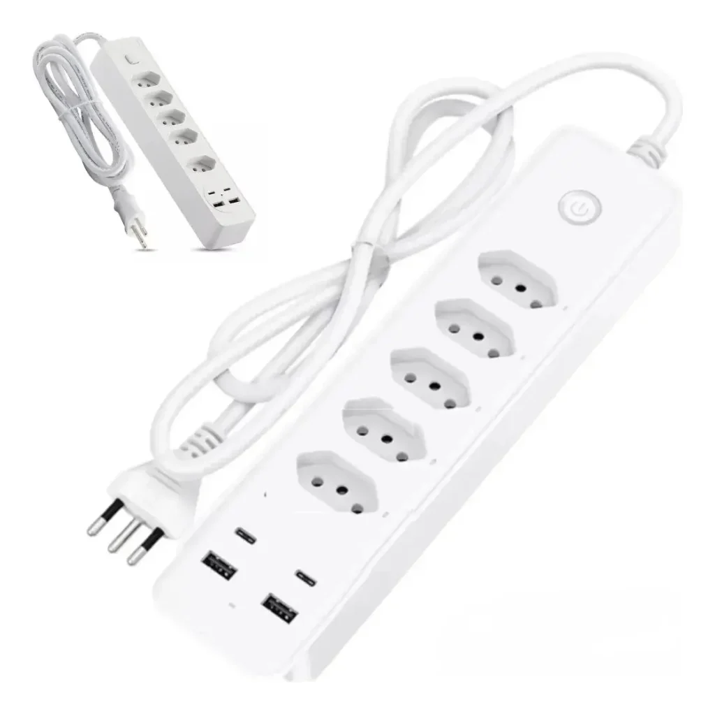 Filtro de Linha Jortan 5 Tomadas 2 USB 2 Tipo C Bivolt 2m Branco