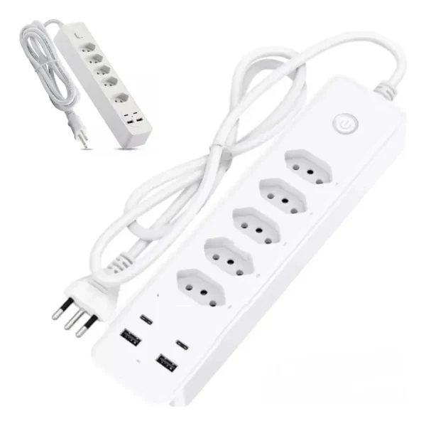 Filtro de Linha Jortan 5 Tomadas 2 USB 2 Tipo C Bivolt 2m Branco
