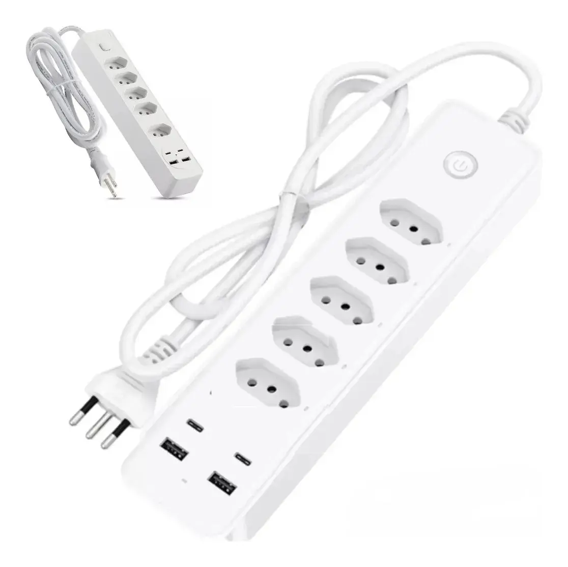 Filtro de Linha Jortan 5 Tomadas 2 USB 2 Tipo C Bivolt 2m Branco