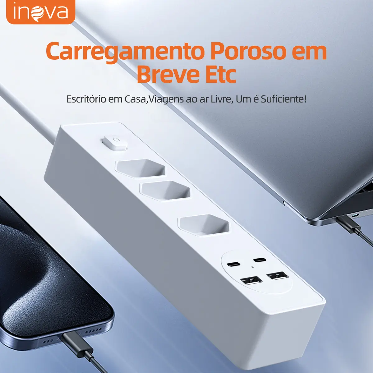 Filtro de Linha Inova Cases com 3 Tomadas e 2 USB C, Protetor de Surto Bivolt - Imagem 5