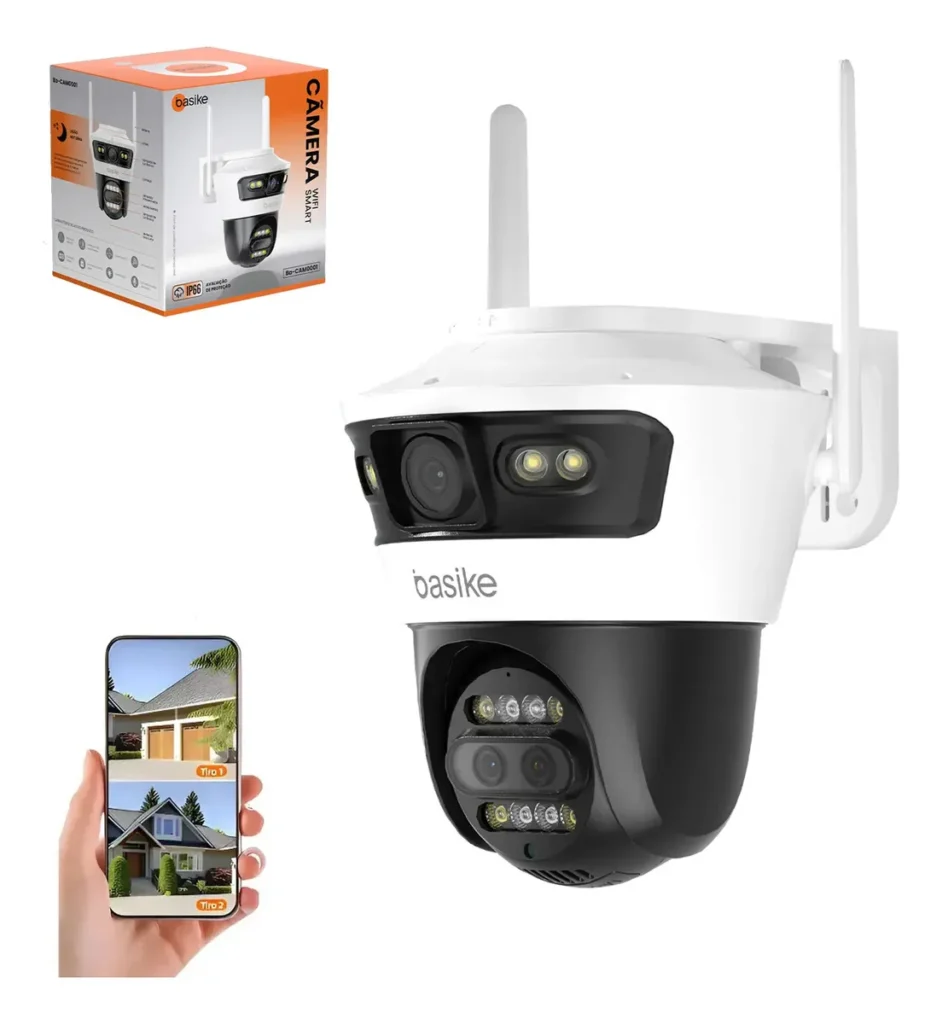 Câmera De Segurança Ip Externa Interna Wifi 360° 4k Com 3 Lentes Câmera De Visão Noturna Infravermelha, Ptz Detecção De Movimento Áudio Bidirecional A Prova D´água Câmera Externa Yoosee Branco